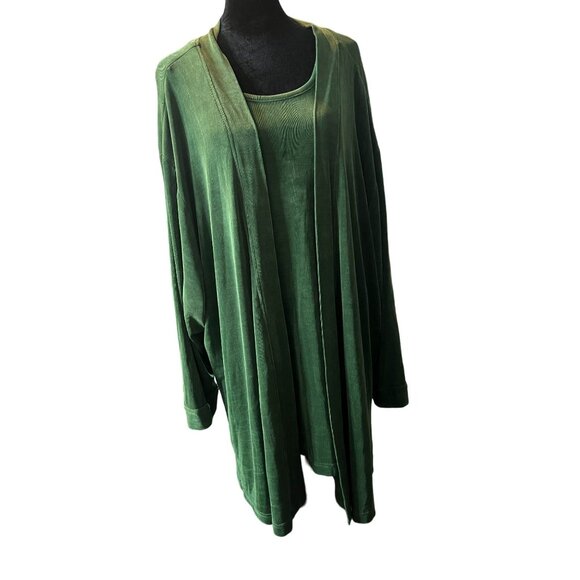 Plus By Peggy Lutz Green Textured  Slinky Cardigan Short Sleeve Top Set 18/20 - Picture 1 of 8